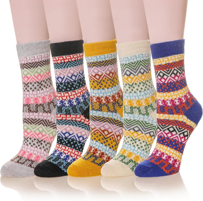 Wool Socks for Women Merino Wool Boot Hiking Thick Thermal Warm Winter Crew Cushion Cozy Work Socks 5 Pairs