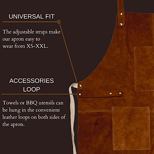 RUSTIC TOWN Leather Apron For Kitchen - Chef Apron For Men & Women - Cooking BBQ Grill Work Apron With Tool Pockets - Adjustable Up To XXL Soft Leather Shop Apron - Image 5