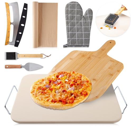 ZONZEST 8 PCS Pizza Stone Set Extra Large 1512 Inch Pizza Stone for Grill Rectangle Baking Sone With Pizza Kit for Pizza Bread BBQ Grilling Pizza Peel Set