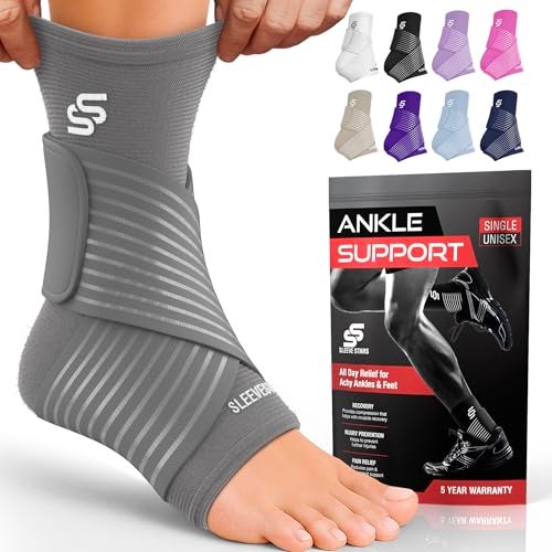 SS SLEEVE STARS Sleeve Stars Ankle Brace for Women Men Ankle Wrap for Sprained Ankle Compression Sleeve for Plantar Fasciitis Relief Easy Customizable Support wRemovable Strap PairM1012Gray 