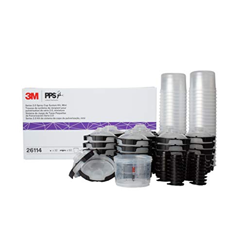 3M PPS 2.0 Spray Gun Cup, Lids and Liners Kit, 26114, Mini, 6 Ounces, 200-Micron Filter, Use for Cars, Furniture, House and More, 1 Paint Cup, 50 Disposable Lids and Liners, 32 Sealing Plugs, White - Image 1