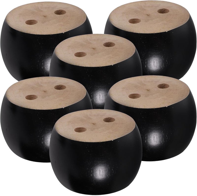 6pcs Solid Wood Bun Feet Furniture Legs, Black 5x8cm Short Replacement Sofa Risers for Couch, Dresser, Cabinet, and Bed Furniture Hardware - Image 1