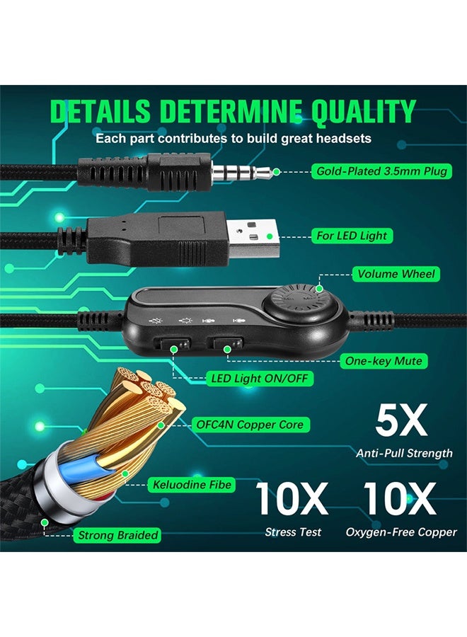 SoulBytes Gaming Headset Wired with Mic, LED Light, Stereo Surround Sound, Soft Memory Earmuffs, Noise Cancelling Over-Ear - Compatible for PS4, PS5, Xbox One, Xbox Series, Nintendo Switch, PC - Image 2