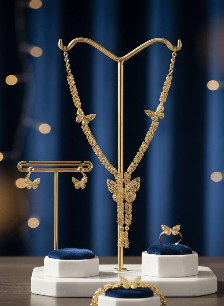 World Luxury Gold-Plated Alternative Jewelry Set with Butterfly Design: Necklace, Bracelet, Earrings, and Ring - Image 2