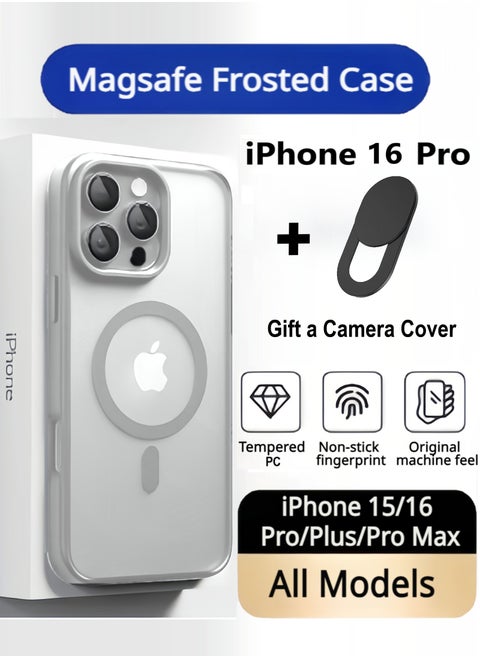 iPhone 16 Pro Case Magsafe Frosted Case With a Camera Cover,Anti Fingerprint Case,Compatible With Car Holder,