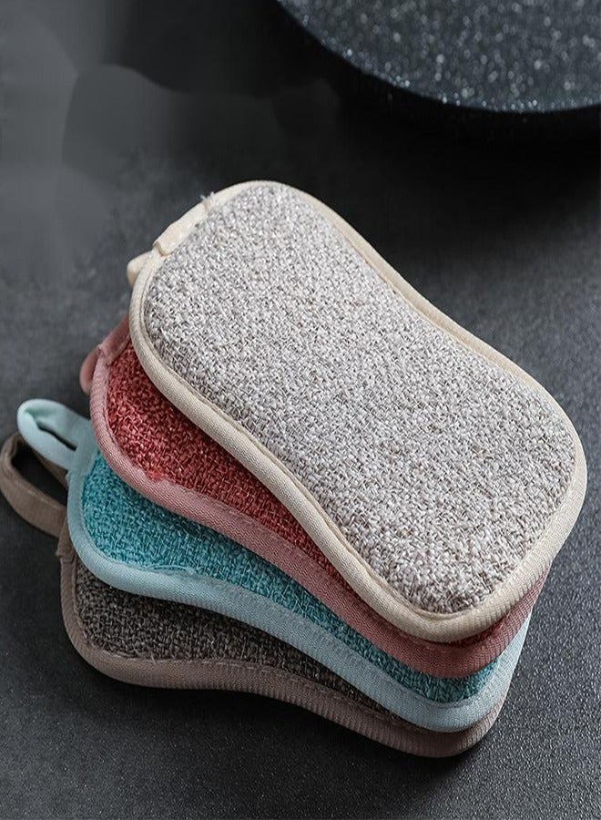 4-Pack Kitchen Cloth Sponges – Washable, Scouring Pads for Cleaning and Stain Removal Double Sided Dish Towels Pot Brush and Stain Removal Rub – 5 X 3 Inches – Multi-Color  - Image 1