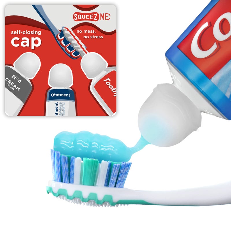 Chrome Cherry Toothpaste Caps SqueezMe by Chrome Cherry, Self-Closing Silicone Caps, Mess-Free Toothpaste Dispenser Squeezer Lids for Kids, Adults, Bathroom Accessories for Tooth and Gum Health (Clear 3-Pack) - Image 1