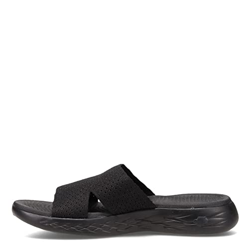 SKECHERS صندل سكيشرز للنساء بتصميم سهل الارتداء 600 مع نسيج مرن، أسود، 9 أمريكي - Image 4
