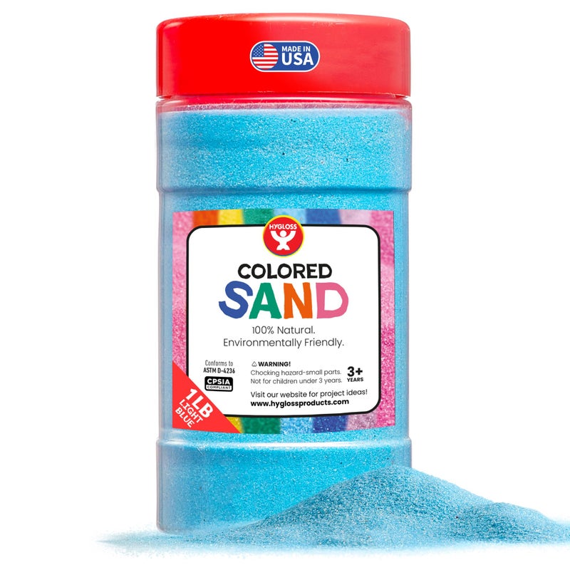 Hygloss Colored Sand for Crafts â€“ 1 lb Bottle, Light Blue â€“ Vibrant Colorful Fine Sensory Play Sand Art Kits for Kids â€“ Classroom Activities for Children 3 4 5 6 7 8 9 10 11 12 â€“ Safe for Ages 3+ - Image 1