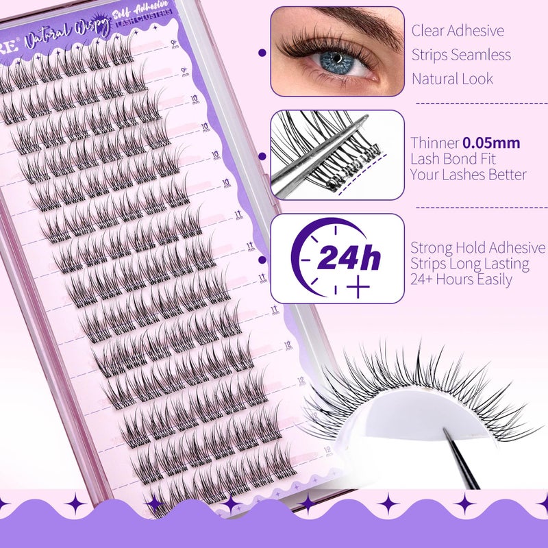 JIMIRE Self Adhesive Eyelashes Wispy Lash Clusters Natural Look 9-12MM Press on Lashes Self Adhesive Lash Clusters No Glue Needed Natural Pre Glued Lashes Clusters Reusable Invisible Band - Image 3