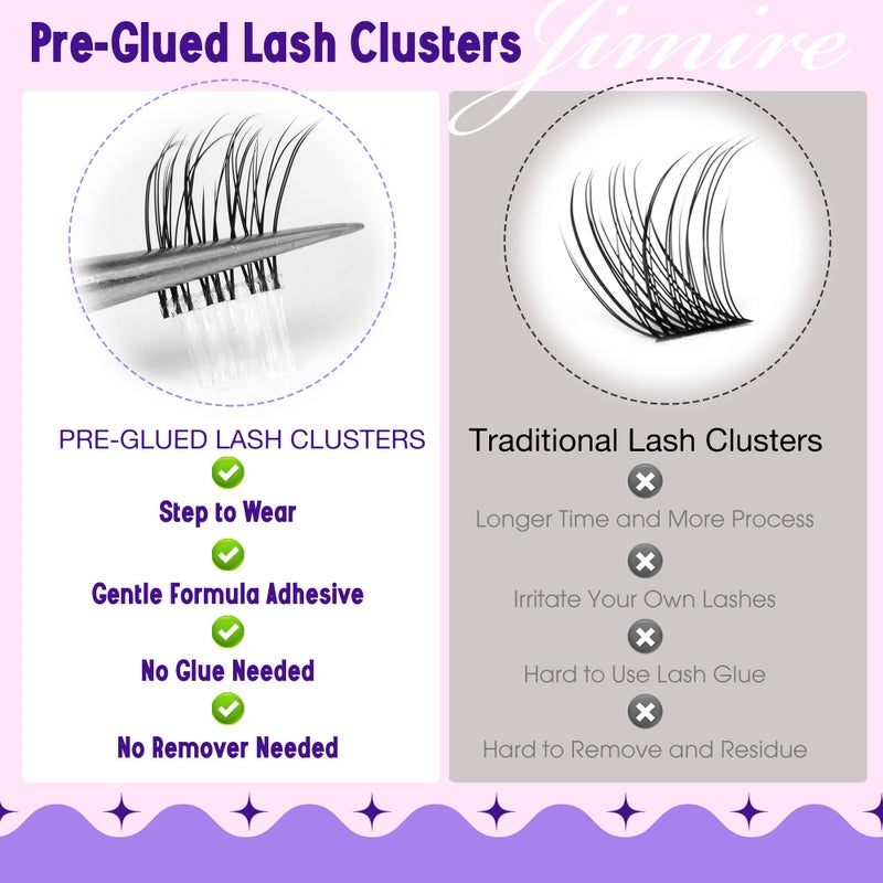 JIMIRE Self Adhesive Eyelashes Wispy Lash Clusters Natural Look 9-12MM Press on Lashes Self Adhesive Lash Clusters No Glue Needed Natural Pre Glued Lashes Clusters Reusable Invisible Band - Image 4