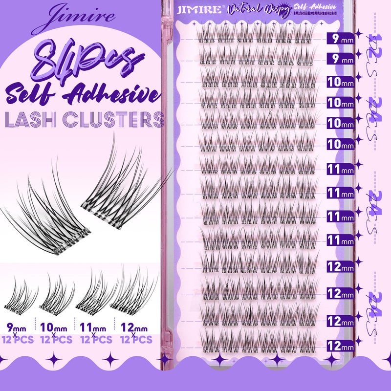 JIMIRE Self Adhesive Eyelashes Wispy Lash Clusters Natural Look 9-12MM Press on Lashes Self Adhesive Lash Clusters No Glue Needed Natural Pre Glued Lashes Clusters Reusable Invisible Band - Image 2