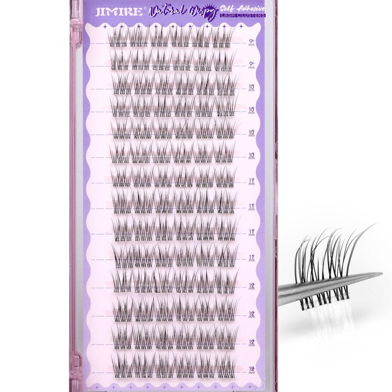JIMIRE Self Adhesive Eyelashes Wispy Lash Clusters Natural Look 9-12MM Press on Lashes Self Adhesive Lash Clusters No Glue Needed Natural Pre Glued Lashes Clusters Reusable Invisible Band - Image 1