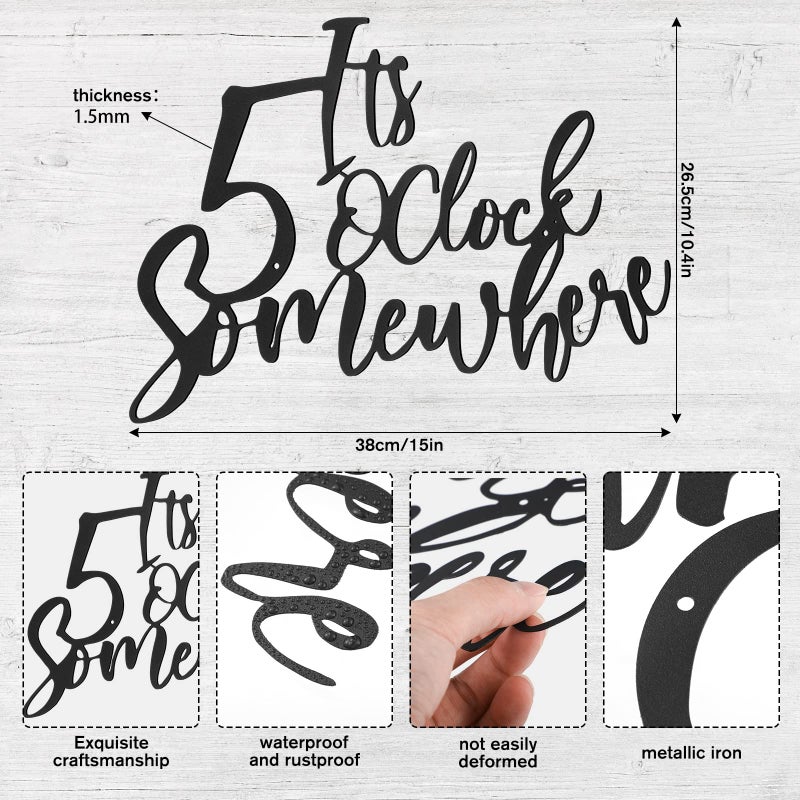 ديميسلي Demissle Metal Bar Signs for Home Bar Decoration إنها الساعة 5 صباحًا في مكان ما علامة كلمة 10 × 15 عتيقة بارية بار المعدنية الجدار Art Black Scling for Home Bar Salon Farmhouse Kitchen (Classic Color) - Image 2