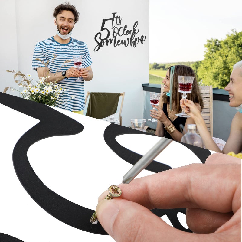 ديميسلي Demissle Metal Bar Signs for Home Bar Decoration إنها الساعة 5 صباحًا في مكان ما علامة كلمة 10 × 15 عتيقة بارية بار المعدنية الجدار Art Black Scling for Home Bar Salon Farmhouse Kitchen (Classic Color) - Image 3