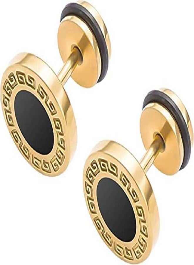 COMMON ETAIL Gold Stainless Steel Black Round Stud Earrings for Men - Image 2