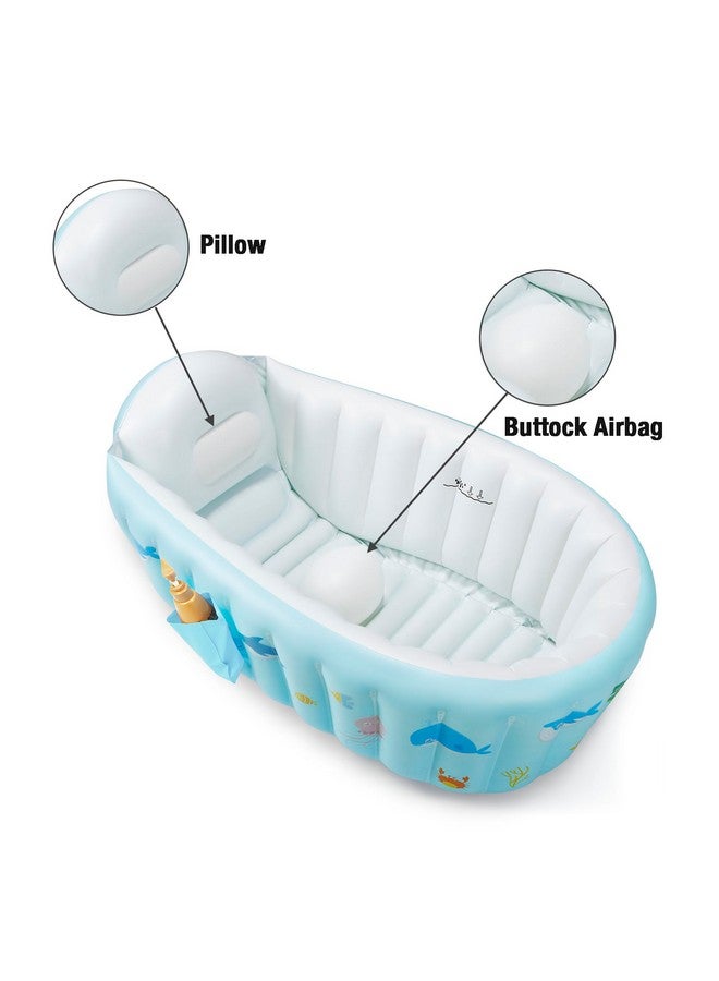 PandaEar Baby Inflatable Bathtub, Portable Travel Baby Infant Bath Tub Toddler Bathtub with Air Pump, Foldable Non-Slip Shower Basin Mini Air Swimming Pool for Newborn (Whale Blue) - Image 2