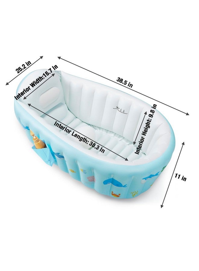 PandaEar Baby Inflatable Bathtub, Portable Travel Baby Infant Bath Tub Toddler Bathtub with Air Pump, Foldable Non-Slip Shower Basin Mini Air Swimming Pool for Newborn (Whale Blue) - Image 1