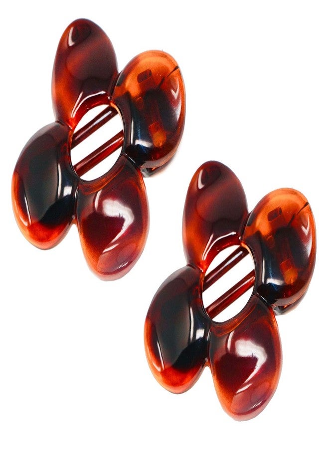 Parcelona French Flat Fleur 3 ¼” Tortoise Shell Celluloid Set of 2 Yoga Jaw Clips Non-Slip Slide-In Side Clips for Fine Hair Women Hair Accessories, Made in France - Image 1