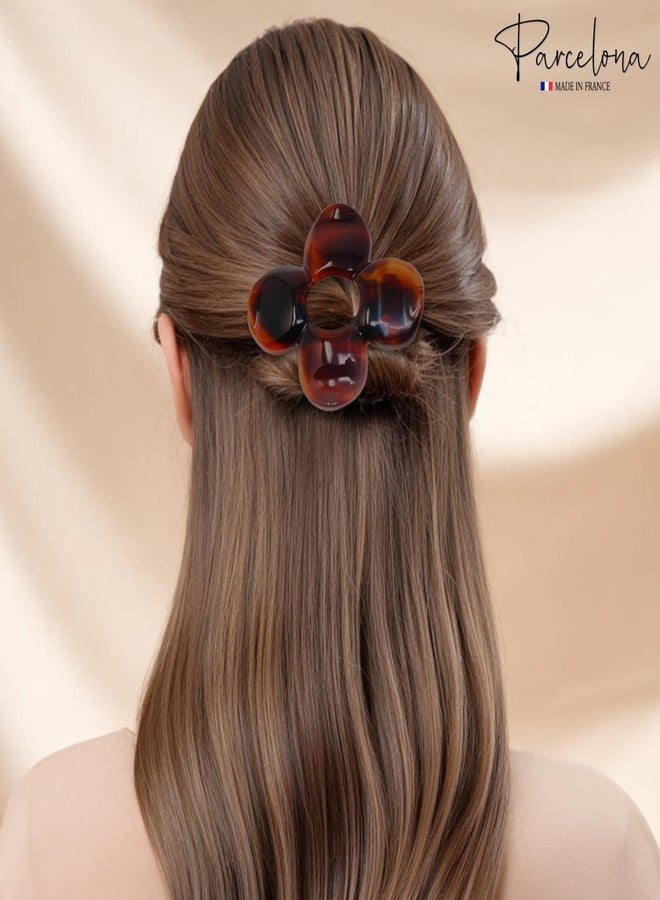 Parcelona French Flat Fleur 3 ¼” Tortoise Shell Celluloid Set of 2 Yoga Jaw Clips Non-Slip Slide-In Side Clips for Fine Hair Women Hair Accessories, Made in France - Image 2