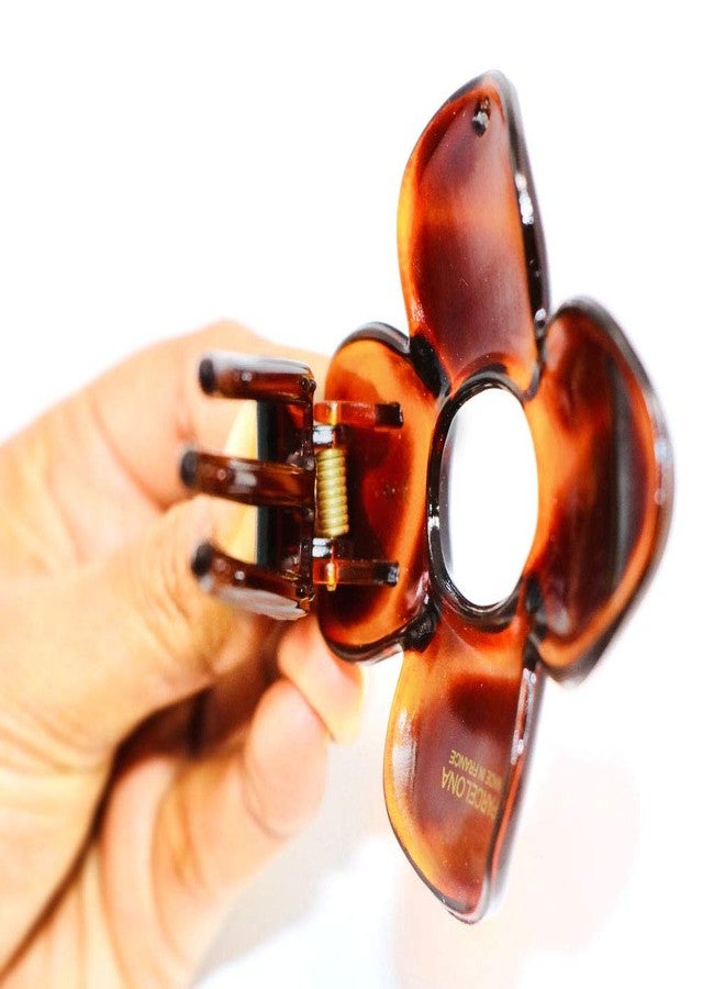 Parcelona French Flat Fleur 3 ¼” Tortoise Shell Celluloid Set of 2 Yoga Jaw Clips Non-Slip Slide-In Side Clips for Fine Hair Women Hair Accessories, Made in France - Image 5