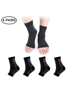 4 Pairs Plantar Fasciitis Sock, Ankle Sleeves, Sports Compression Stockings for Men and Women, Compression Foot Sleeves with Arch and Ankle Support (Black, Large)
