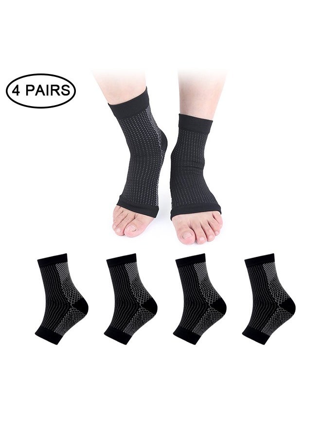 Ant - 4 Pairs Plantar Fasciitis Sock, Ankle Sleeves, Sports Compression Stockings for Men and Women, Compression Foot Sleeves with Arch and Ankle Support (Black, Large) - Image 1