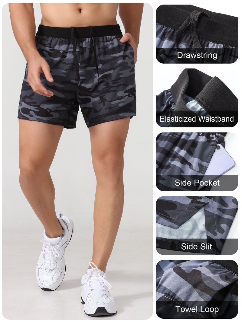 Camouflage Shorts: Brown Large - Lightweight Quick-Drying Fabric Fitted Waist With Drawstring Side Pockets Towel Loop Outdoor Shorts for Outdoor Activities Workout Fitness - Image 5