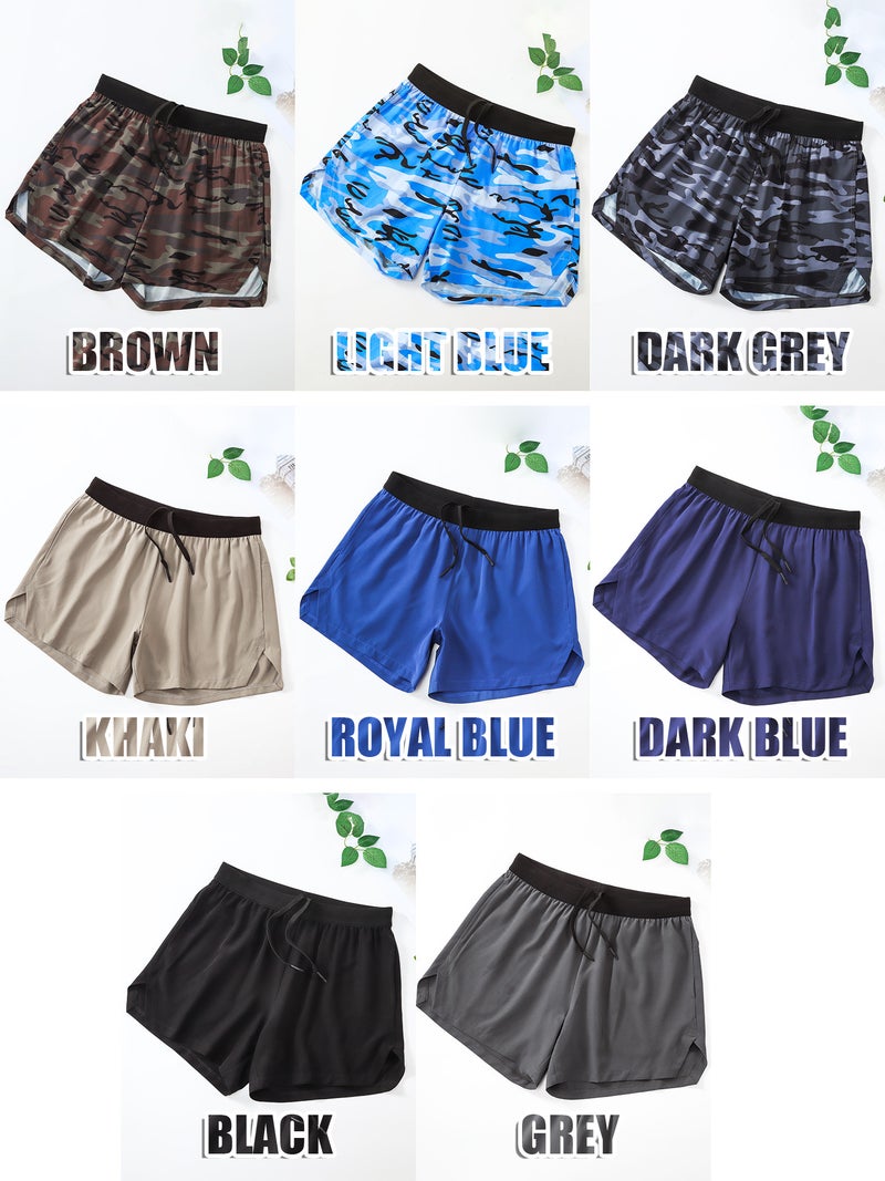 Camouflage Shorts: Brown Large - Lightweight Quick-Drying Fabric Fitted Waist With Drawstring Side Pockets Towel Loop Outdoor Shorts for Outdoor Activities Workout Fitness - Image 3