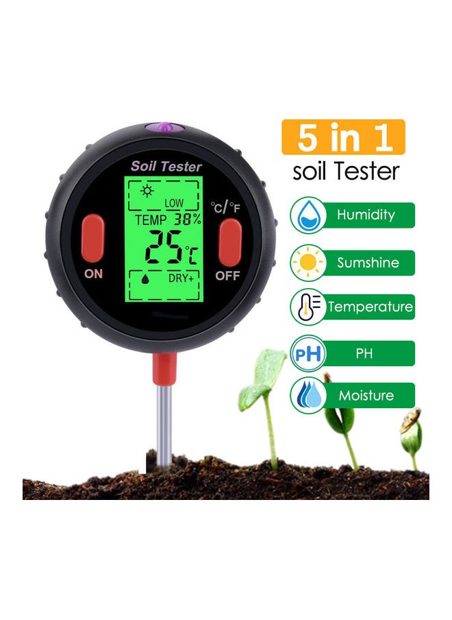 NIBEMINENT 5-In-1 Digital Soil PH Meter Black/Red/Silver  - Image 4