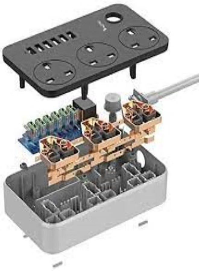 3 Power Socket With 6 USB Extension black/Grey - Image 2