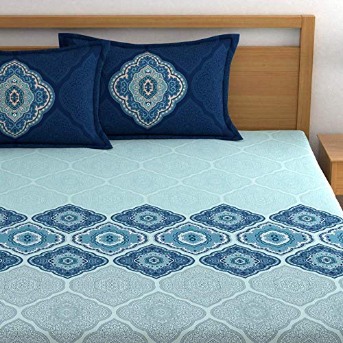 Dreamscape 100% Cotton King Bedsheet with 2 Pillow Covers - (Size 108 x 108 inches, 140 TC, Colour - Blue) - Image 3