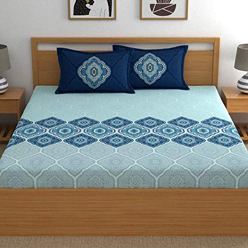 Dreamscape 100% Cotton King Bedsheet with 2 Pillow Covers - (Size 108 x 108 inches, 140 TC, Colour - Blue) - Image 2