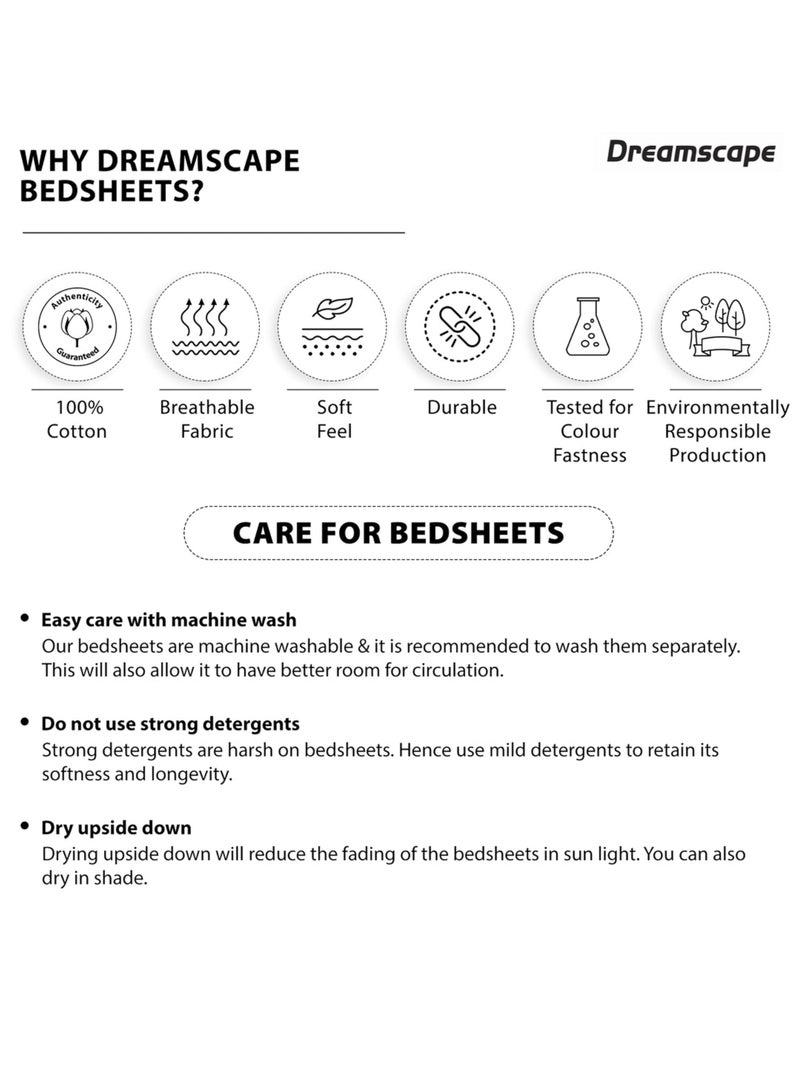 Dreamscape 100% Cotton King Bedsheet with 2 Pillow Covers - (Size 108 x 108 inches, 140 TC, Colour - Blue) - Image 5