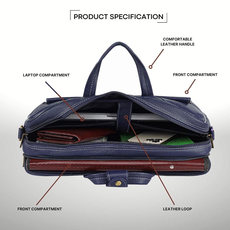 Wildhorn Genuine Leather Office Bag for Men – 15.6-Inch Laptop Bag with Adjustable Straps, Multiple Compartments, and a Sleek Professional Design – Durable and Stylish with a 1-Year Warranty. - Image 3