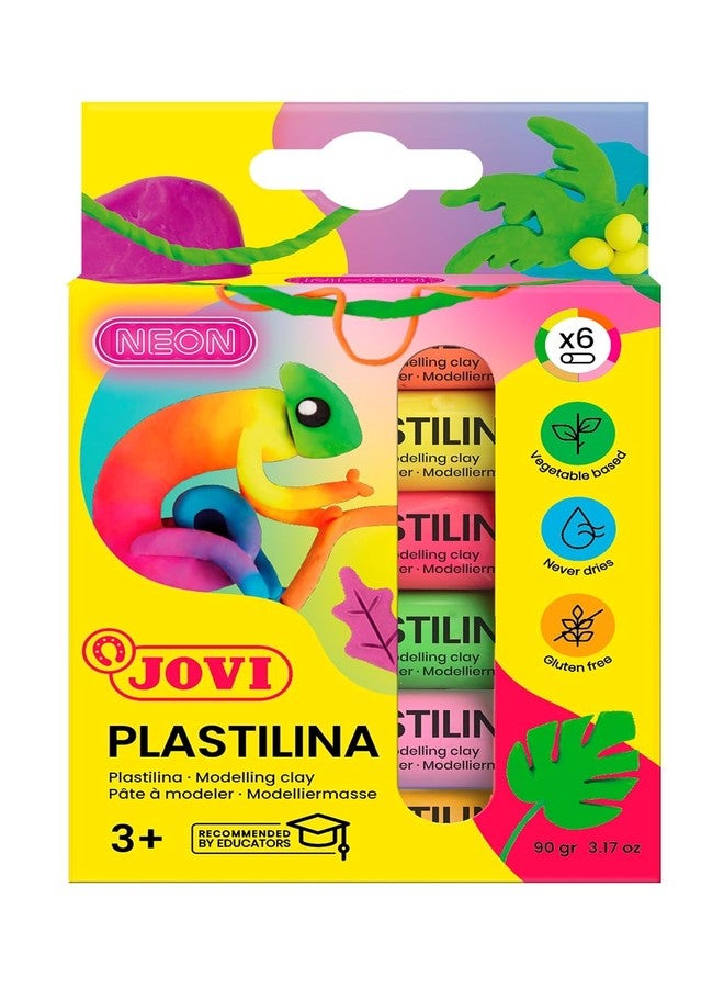 Jovi Plastilina Reusable and Non-Drying Modeling Clay; Neon Colors, 0.50 Oz. Bars, Set of 6, Perfect for Arts and Crafts Projects - Image 1