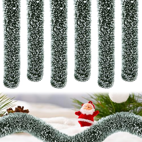 Watayo 6 Pcs Christmas Village Hedges 14 Extra Length Flexible Sisal Hedge Winter Micro Landscape Xmas Village Decor Accessories for DIY Snow Scenes Craft Display Table Decoration - Image 1