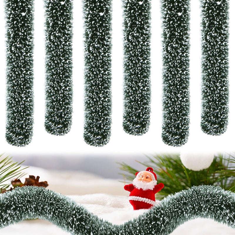 Watayo 6 Pcs Christmas Village Hedges 14 Extra Length Flexible Sisal Hedge Winter Micro Landscape Xmas Village Decor Accessories for DIY Snow Scenes Craft Display Table Decoration - Image 2