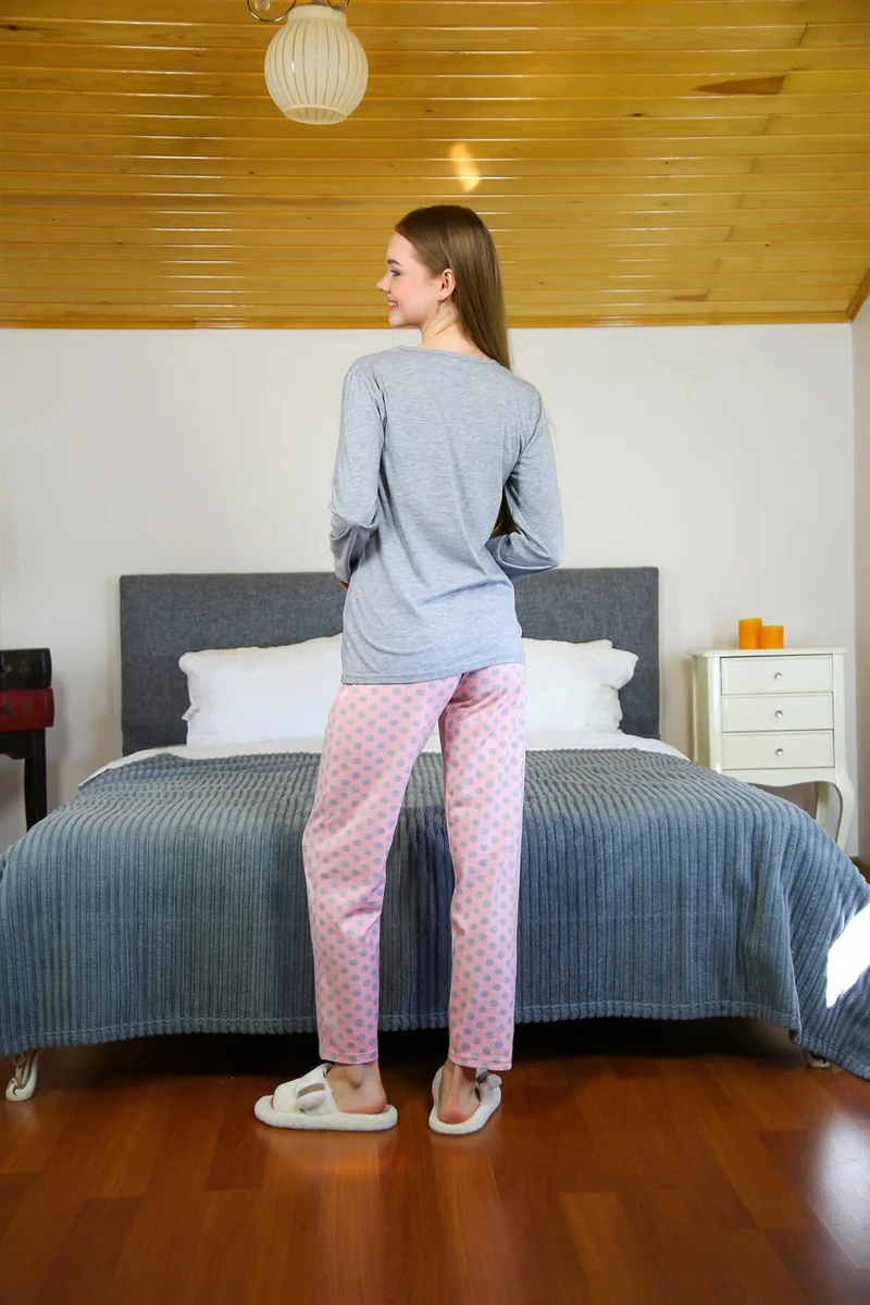 اكبينيز Women's Combed Cotton Long Sleeve Pajamas Set 4118