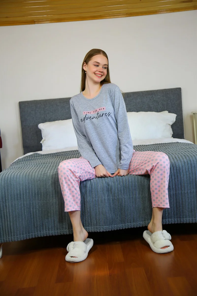 اكبينيز Women's Combed Cotton Long Sleeve Pajamas Set 4118
