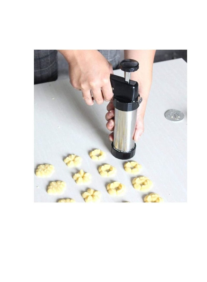 AS SEEN ON TV Stainless Steel Biscuit Cookie Extruder Presser Machine Cake Mounting With Cookie discs Black/Silver - Image 4