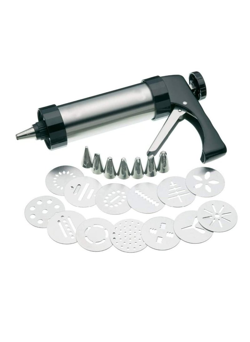 AS SEEN ON TV Stainless Steel Biscuit Cookie Extruder Presser Machine Cake Mounting With Cookie discs Black/Silver - Image 1