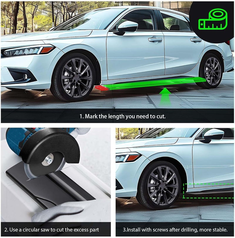 DEERMOTO Universal Car Side Skirts 8PCS 86.6inch Black Extension Splitter Lip Body Kit - Image 5