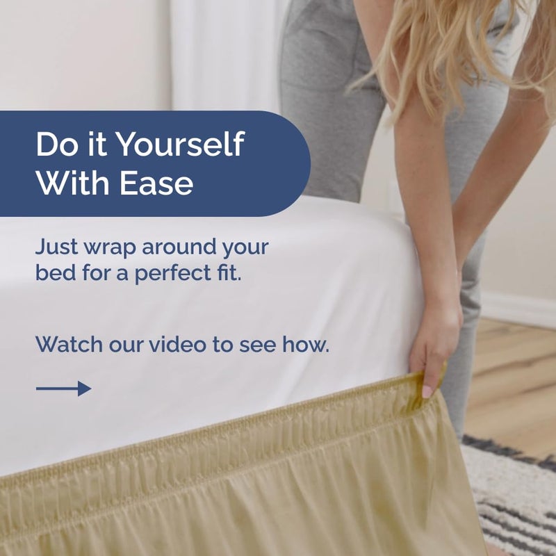 Wrap Around Dust Ruffle Bed Skirt - Beige - Bed Skirt for Full Size Beds with 24 in. Drop - Easy Fit Elastic Strap - Pleated Bedskirt with Brushed Fabric - Wrinkle Free  Machine Wash - by CGK Linens