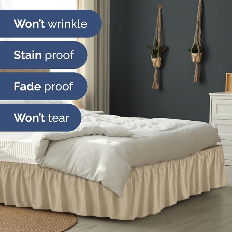 Wrap Around Dust Ruffle Bed Skirt - Beige - Bed Skirt for Full Size Beds with 24 in. Drop - Easy Fit Elastic Strap - Pleated Bedskirt with Brushed Fabric - Wrinkle Free  Machine Wash - by CGK Linens