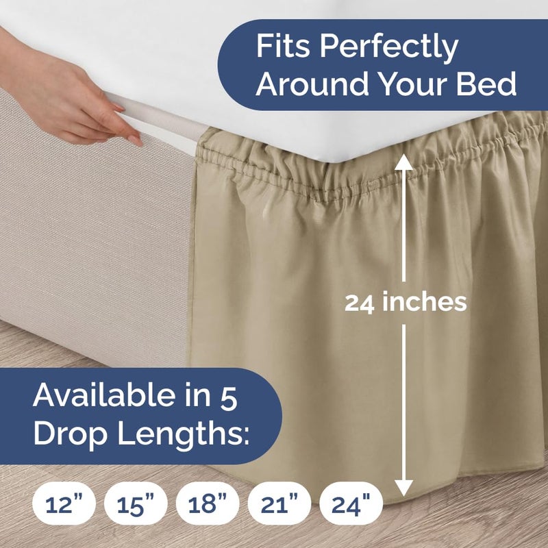 Wrap Around Dust Ruffle Bed Skirt - Beige - Bed Skirt for Full Size Beds with 24 in. Drop - Easy Fit Elastic Strap - Pleated Bedskirt with Brushed Fabric - Wrinkle Free  Machine Wash - by CGK Linens