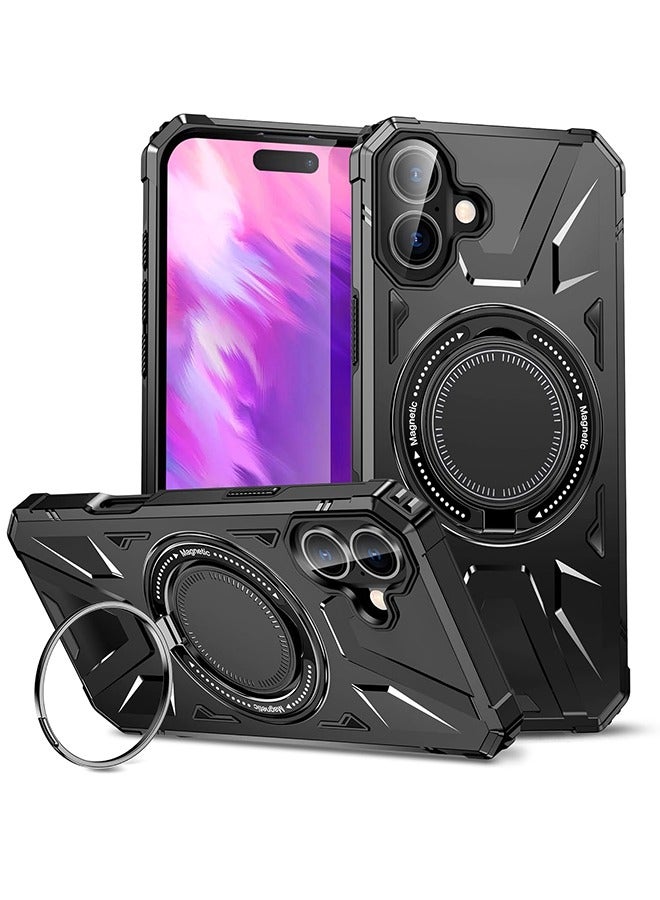 غطاء حماية Magsafe لهاتف iPhone 16 مع حلقة مغناطيسية قابلة للدوران بزاوية 360 درجة ، متوافق مع Magsafe ، حافظة واقية فائقة القوة ، غطاء حافظة هاتف شديد التحمل قوي ومقاوم للصدمات لهاتفين iPhone 16 (6.1 بوصة) - أسود - Image 1