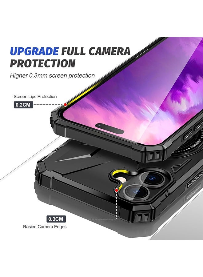 غطاء حماية Magsafe لهاتف iPhone 16 مع حلقة مغناطيسية قابلة للدوران بزاوية 360 درجة ، متوافق مع Magsafe ، حافظة واقية فائقة القوة ، غطاء حافظة هاتف شديد التحمل قوي ومقاوم للصدمات لهاتفين iPhone 16 (6.1 بوصة) - أسود - Image 3