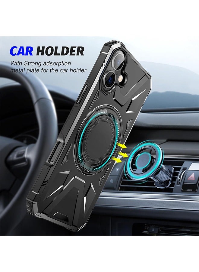 غطاء حماية Magsafe لهاتف iPhone 16 مع حلقة مغناطيسية قابلة للدوران بزاوية 360 درجة ، متوافق مع Magsafe ، حافظة واقية فائقة القوة ، غطاء حافظة هاتف شديد التحمل قوي ومقاوم للصدمات لهاتفين iPhone 16 (6.1 بوصة) - أسود - Image 5