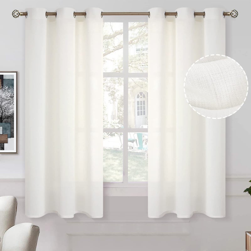 BGment Natural Linen Look Cream Semi Sheer 63 Inch Curtains 2 Panel Set for Bedroom  Grommet Light Filtering Casual Textured Privacy Curtains for Living Room (Each 42 x 63 Inch  Ivory Cream) - Image 1